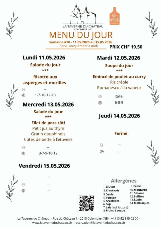 Menu du jour — semaine du 11.05.2026 au 15.05.2026