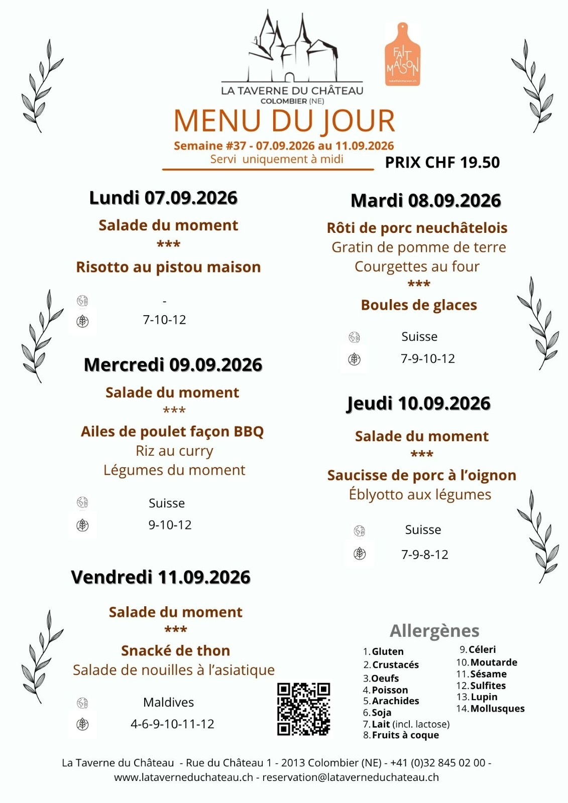 Menu du jour — semaine du 11.05.2026 au 15.05.2026