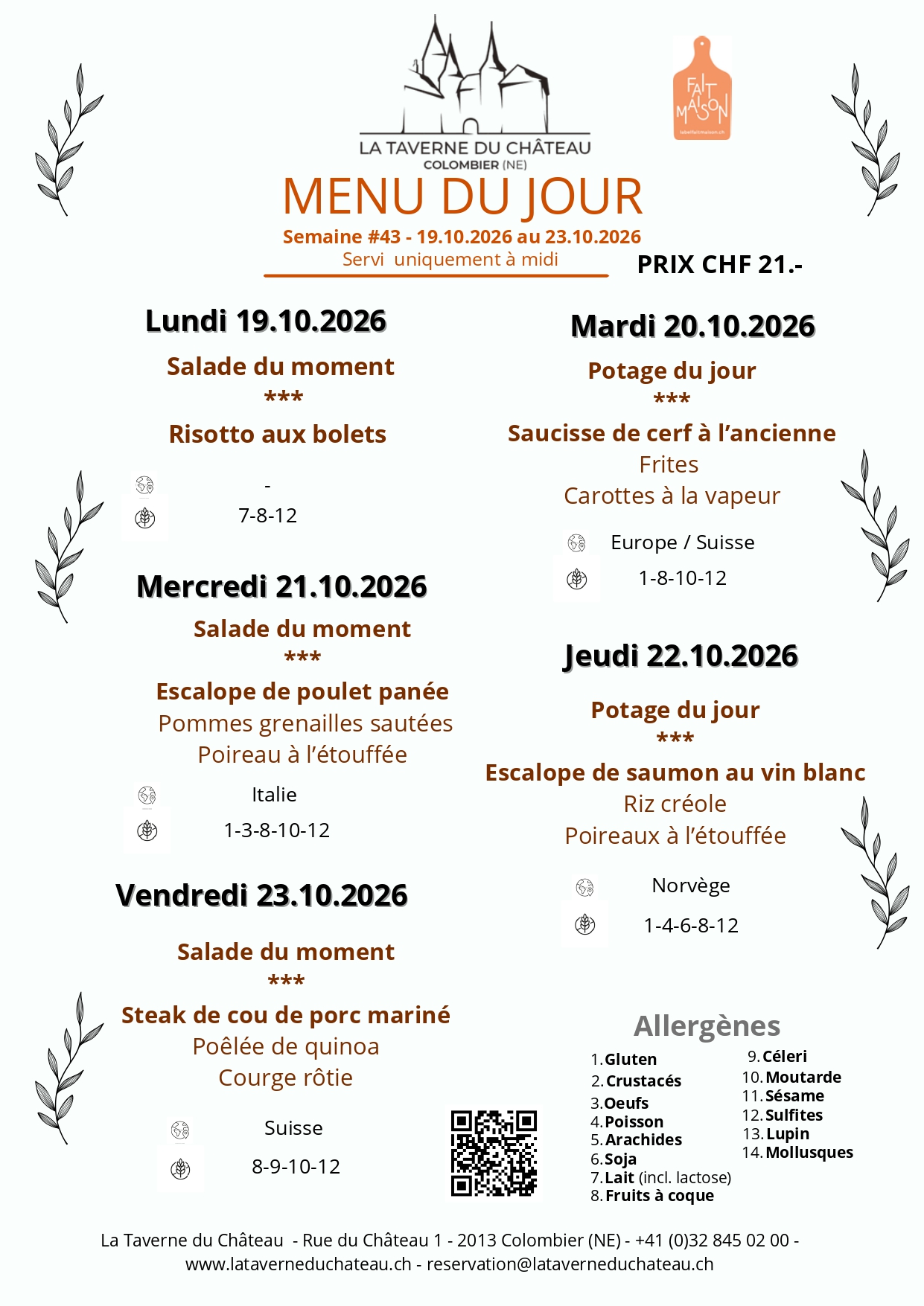 Menu du jour — semaine du 11.05.2026 au 15.05.2026